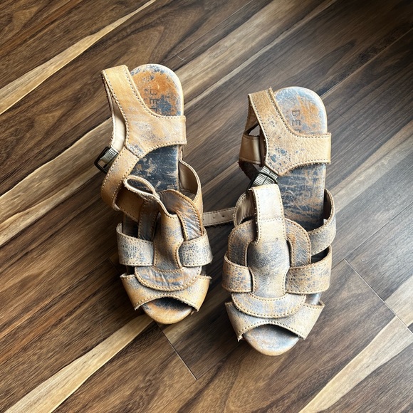 Bed Stu Melissa Distressed leather wood platform sandal 7 - Picture 3 of 5